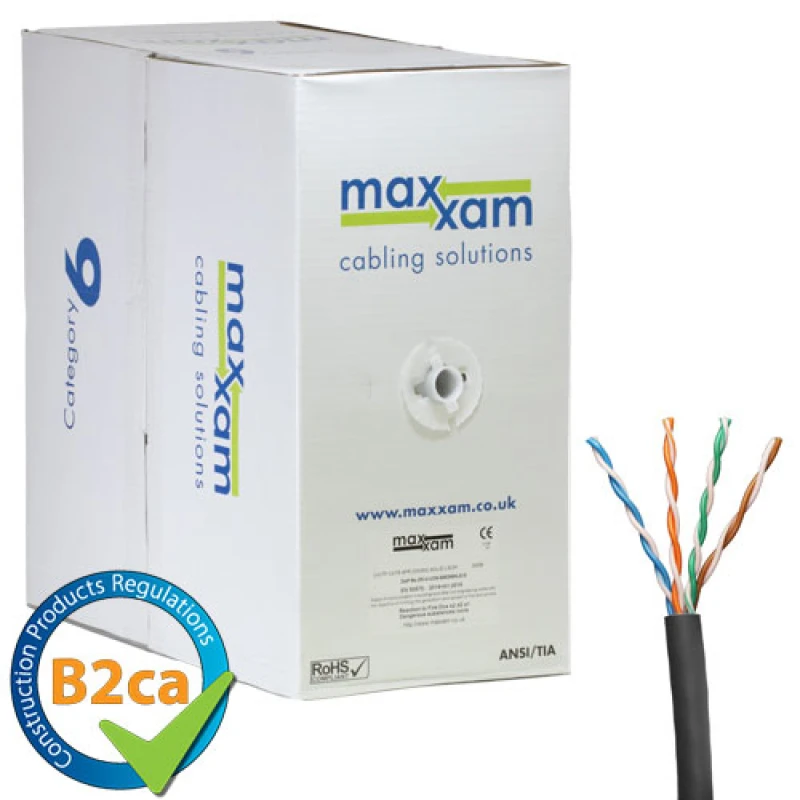 Image of Cablenet Cat6 Black U/UTP LSOH 24AWG Solid CPR B2ca Cable 305m Reel in