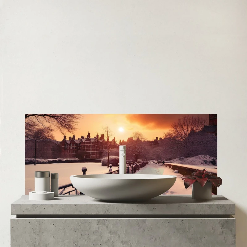 Image of Warren Reed - Designer A Snowy Walk In London Glass Bathroom Splashback Multicolor Unisex