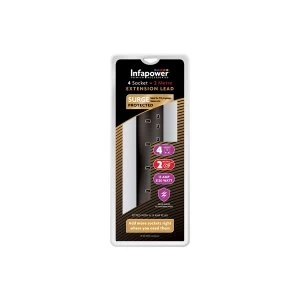 Image of Infapower 4 Socket 2 Metre Surge Protected Extension Lead - Black UK Plug