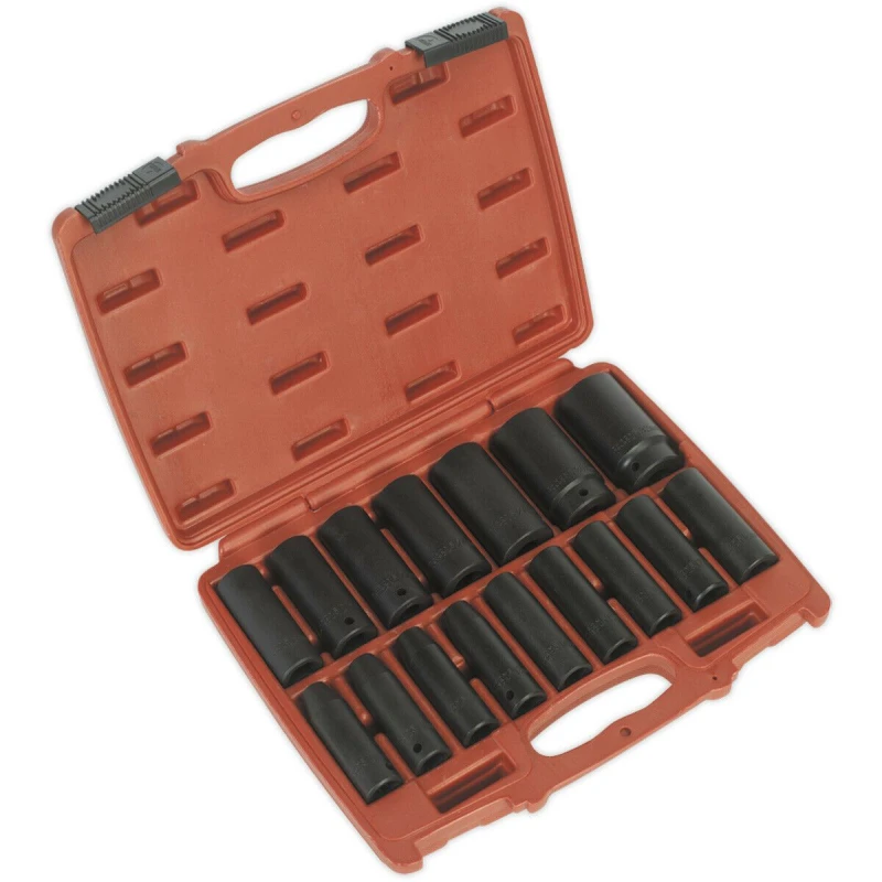 Image of Loops 16 Piece Impact Socket Set - 1/2" Sq Drive - Deep Sockets - Corrosion Resistant Multi