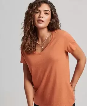 Image of Superdry Womens Slub Jersey V-Neck T-Shirt Orange / Tabasco Marl - Size: 12