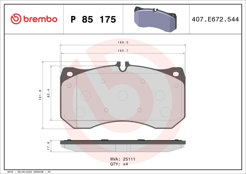 Image of BREMBO Brake pad set BREMBO P 85 175