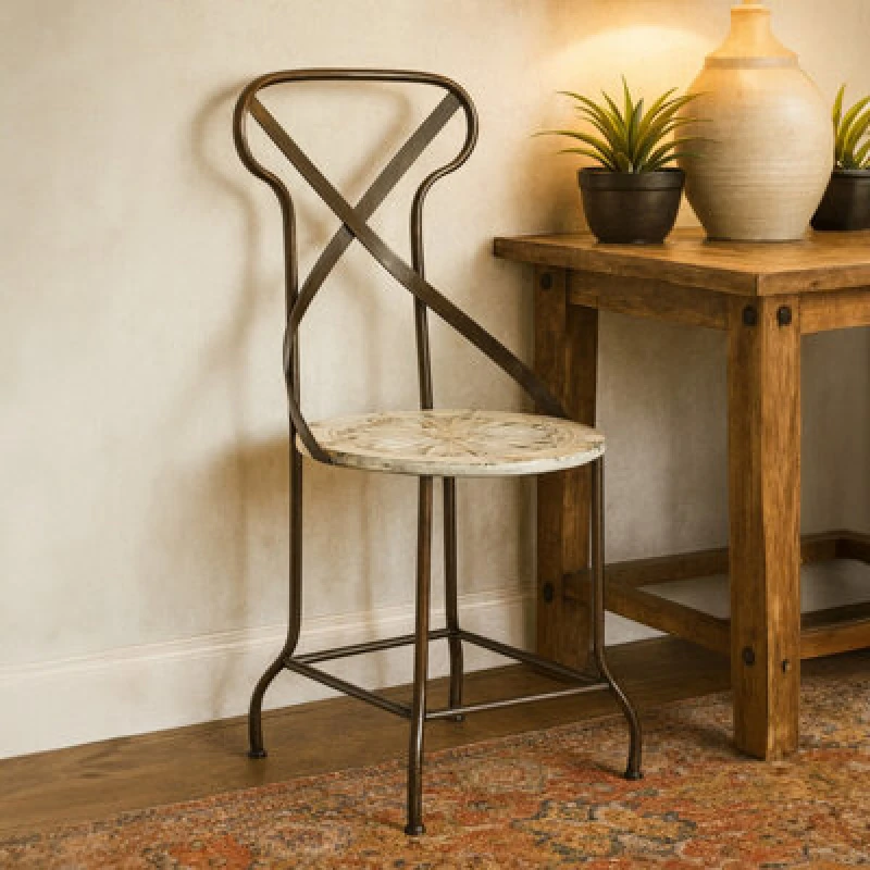 Image of Premier Housewares Cream Metal Chair, Exquisite Metal Dining Chair, Relaxing Footrest Metal Dining Chair Cream