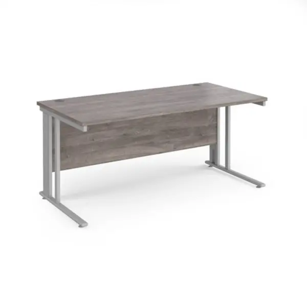 image of Maestro 25 straight desk 1600mm x 800mm - silver cable managed leg frame, grey oak top