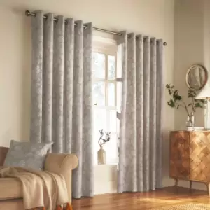 Image of Furn. Irwin Woodland Ringtop Eyelet Curtains (Pair) Polycotton Stone (168X137Cm)