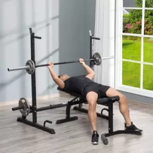 Image of Homcom Multifunction Barbell Squat Rack Adjustable Height Weight Lifting Bench Black