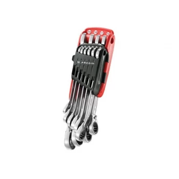 image of Facom 467B.JP10PB Ratchet Combination Wrench Set, 10 Piece