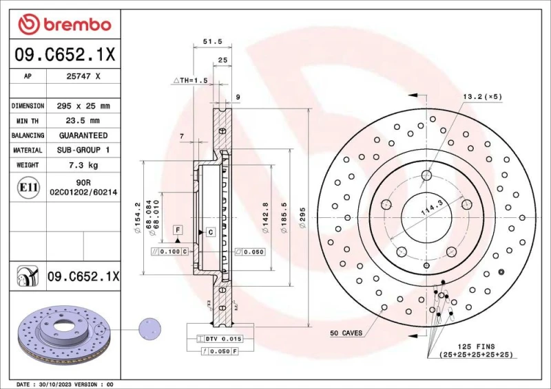Image of BREMBO Brake disc BREMBO 09.C652.1X
