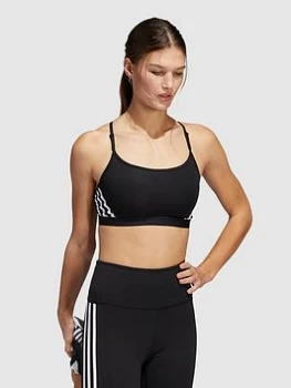 Image of adidas Train 3 Stripe Bra (Light Support) - Black, Size L, Women