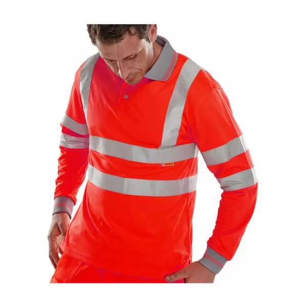Image of B SEEN High Visibility Polo Shirt, Long Sleeved, Red, 5XL