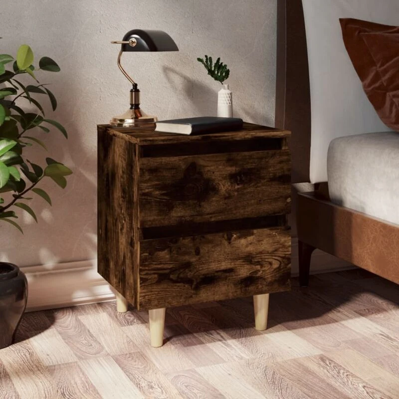 Image of VIDAXL Bed Cabinets with Solid Wood Legs 2 pcs Smoked Oak 40x35x50cm Vidaxl 8720286854723