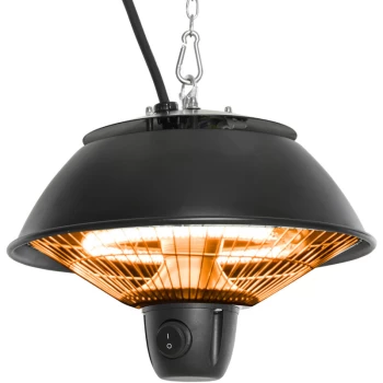 Image of 600W Electric Heater Ceiling Hanging Halogen Light with Adjustable Hook Chain Black Aluminium Frame - Outsunny