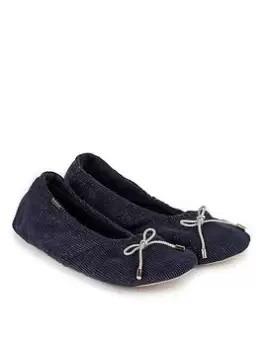 Image of TOTES Ladies Velour Mule Slippers - Navy, Size 3-4, Women