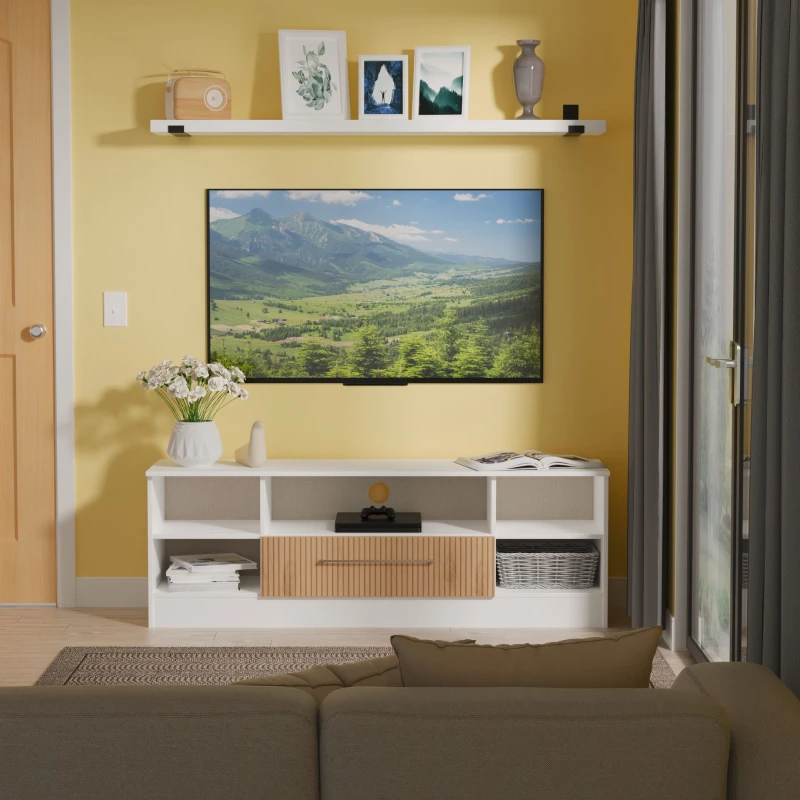 Image of Ready Assembled 2 U Gloucester Wide 1 Drawer TV & Media Unit (Ready Assembled) in White White Unisex