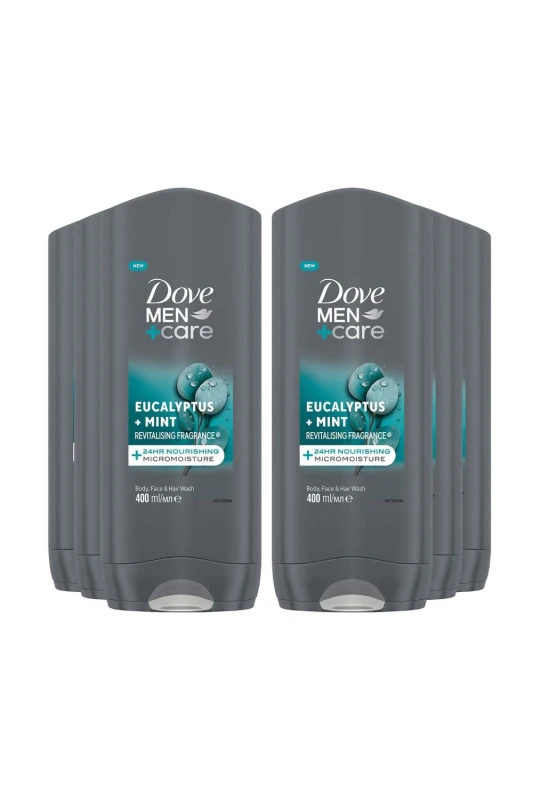 Image of Dove Men+Care 3-in-1 'Hair, Body & Face Wash' Eucalyptus,6x400ml Grey male