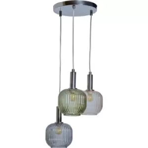 image of Minisun - 3 Way Ceiling Light Fitting with Ribbed Glass Lampshades