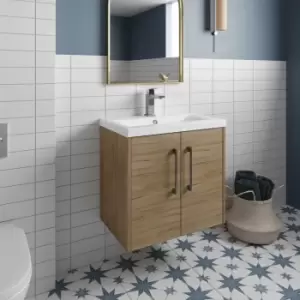 Image of Hudson Reed Juno Wall Hung 2-Door Vanity Unit with Basin 1 600mm Wide - Autumn Oak