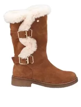 Image of Hush Puppies Wide Fitting Megan Calf Boot - Tan, Brown, Size 3, Women