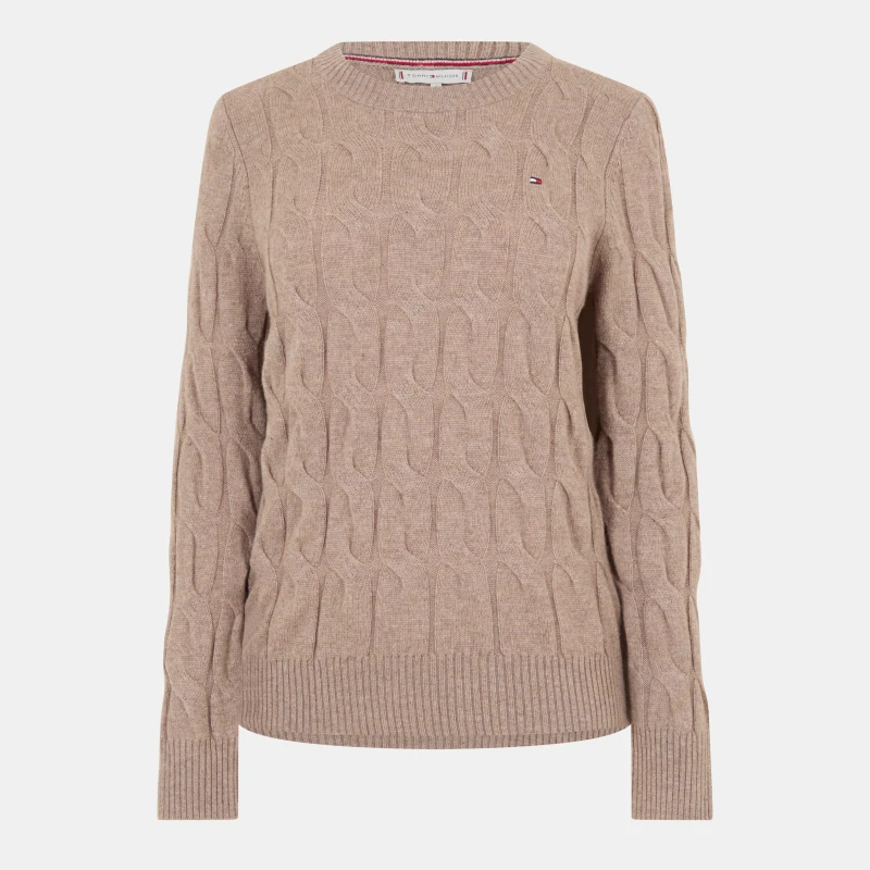 Image of Tommy Hilfiger Womens Cable Knit Jumper Heathered Taupe female 10 (S)