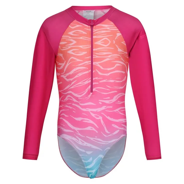 image of Regatta Girls Long Sleeve Swimming Suit 13 Years - Chest 79-83cm (Height 153-158cm) Flamingo Pink/Satsuma Ombre RKM039G-K3L-13