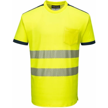 Image of T181 - Yellow/Navy Sz 3XL PW3 Hi-Vis Short Sleeved T-Shirt Viz Visibilty - Portwest