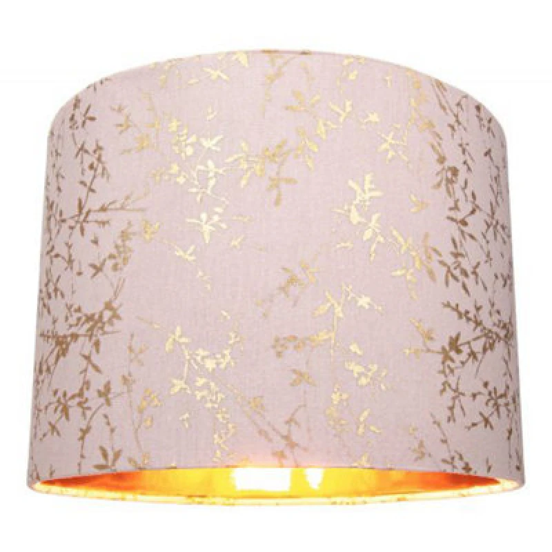 Image of Happy Homewares Modern Soft Pink Cotton Fabric 10 Lamp Shade With Gold Foil Floral Decoration