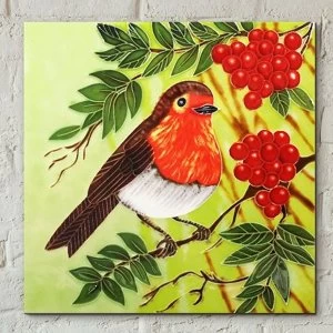 Image of Tile 8x8 Red Berry Robin By Judith Yates Wall Art