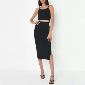 image of Missguided Rib Knit Split Hem Midaxi Skirt - Black