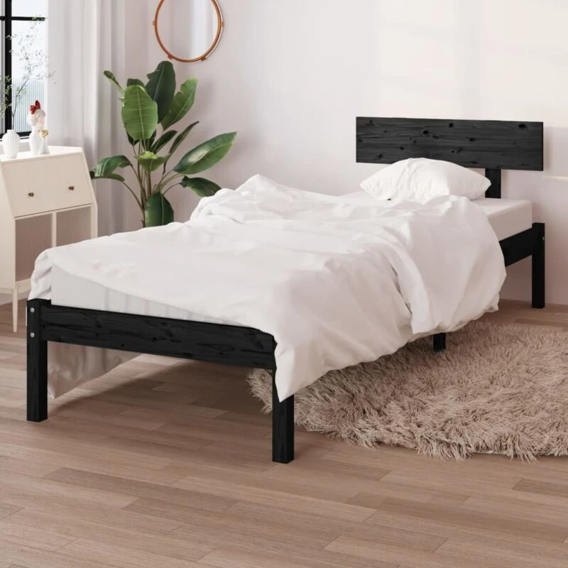Image of VIDAXL Bed Frame without Mattress Black Solid Wood Small Single Vidaxl 8720286762721