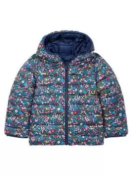 image of Joules Girls Reversible Floral Padded Jacket - Navy, Size 2 Years, Women