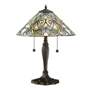 Image of Dauphine 2 Light Table Lamp Dark Bronze, Tiffany Glass, E27