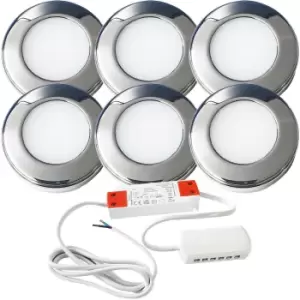Image of 6x CHROME Round Surface or Flush Under Cabinet Kitchen Light & Driver Kit - Natural White LED