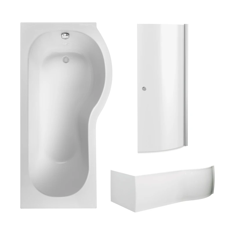 Image of Balterley P Bath Screen with Knob and Front Panel Set Chrome Silver