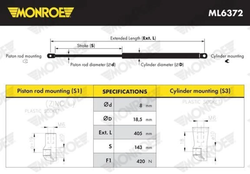 Image of MONROE Tailgate strut MONROE ML6372