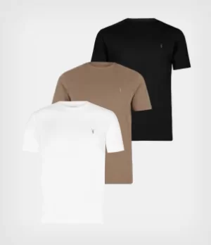 image of AllSaints Mens Brace Crew T-Shirt 3 Pack, TEAKWOD/JT Blk/opt, Size: M