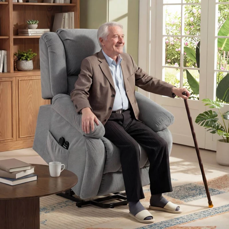 Image of HOMCOM Power Lift Recliner Chair, Reclining Chair with Massage, Light Grey Size: Armchair Light Grey Unisex Armchair