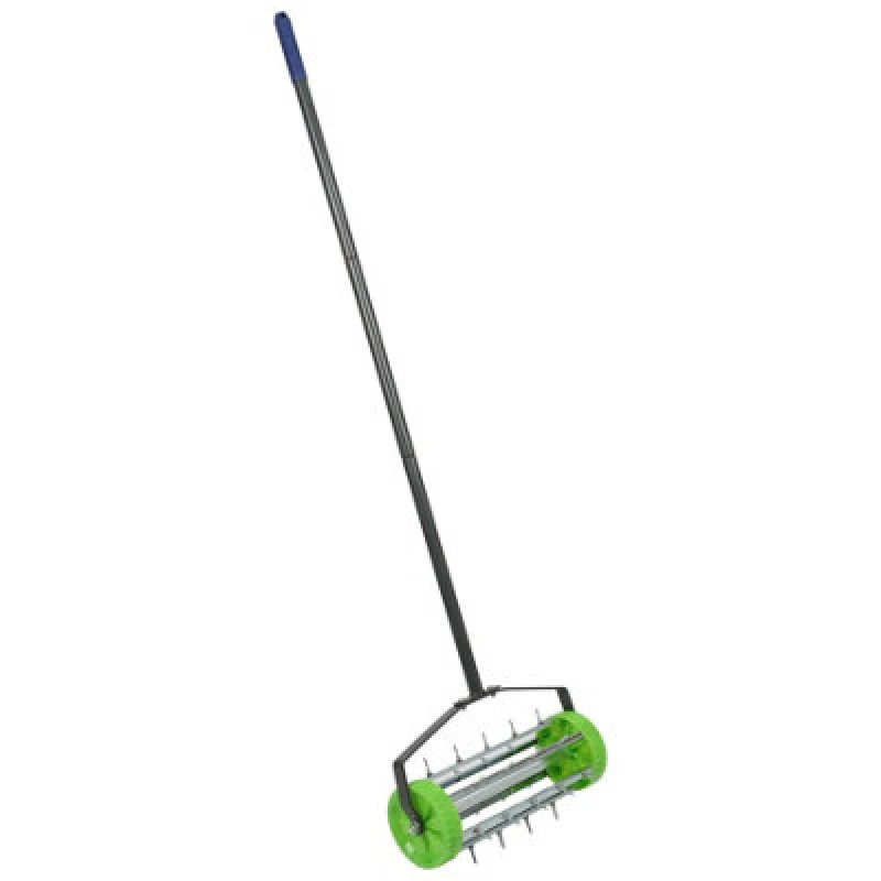 Image of Harbour Housewares Rolling Lawn Aerator - 40Cm X 1.4M - Green - 1X Manual Heavy Duty Gardening Grass Soil Spikes Aeration Hand Tool