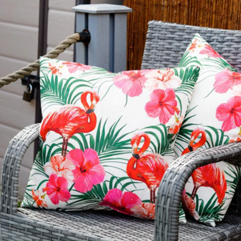 Image of Streetwize Outdoor Flamingo Palm Print Scatter Cushions - Pa - Pink Pink One Size
