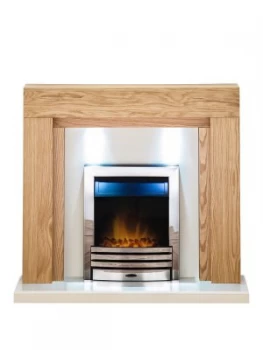 image of Adam Fire Surrounds Beaumont Fireplace Suite In Oak With Eclipse Electric Fire In Chrome