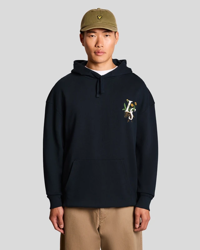 Image of Lyle & Scott Mens Botanical Graphic Cotton Hoodie in Navy