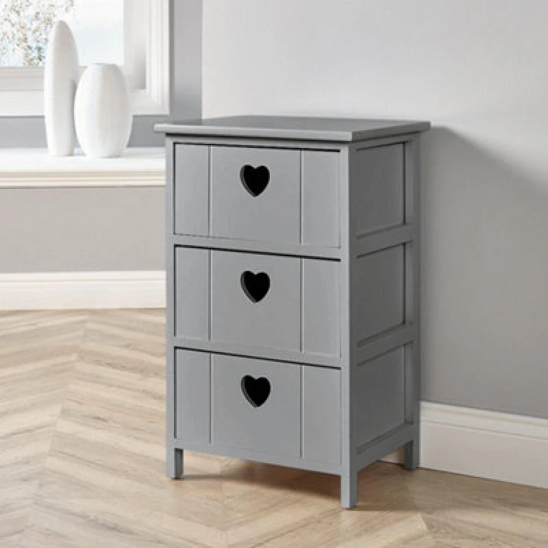Image of Home Source Lovestack Fully Assembled 3 Drawer Chest Storage Unit Grey