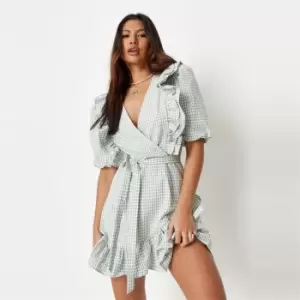 Missguided Wrap Dress Ss Gingham - Green