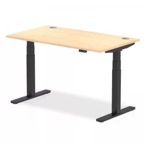 Image of Air 1400 x 800mm Height Adjustable Desk Maple Top Cable Ports Black