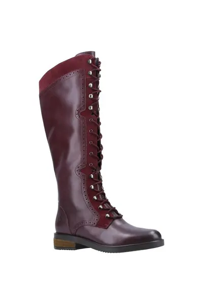 image of Hush Puppies 'Rudy' Leather and Suede Long Boots Burgundy