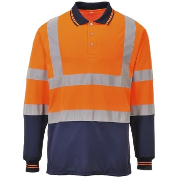 image of S279ONRL - sz L Two-Tone Long Sleeved Polo - Orange/Navy - Portwest