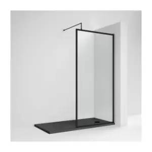 image of Nuie Full Outer Framed Wetroom Screen 1000mm W x 1850mm H with Support Bar 8mm Glass - Satin Black