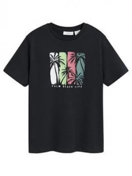 Image of Mango Boys Palm Trees Short Sleeve Tshirt - Black