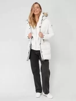 Image of Superdry Vintage Hooded Mid Layer Mid - White, Size 8, Women