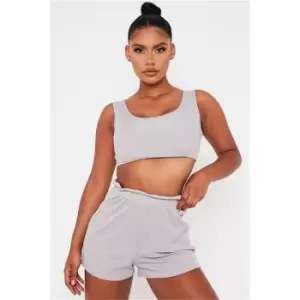 image of I Saw It First Grey Shirred Waist Ribbed Flippy Short - Grey