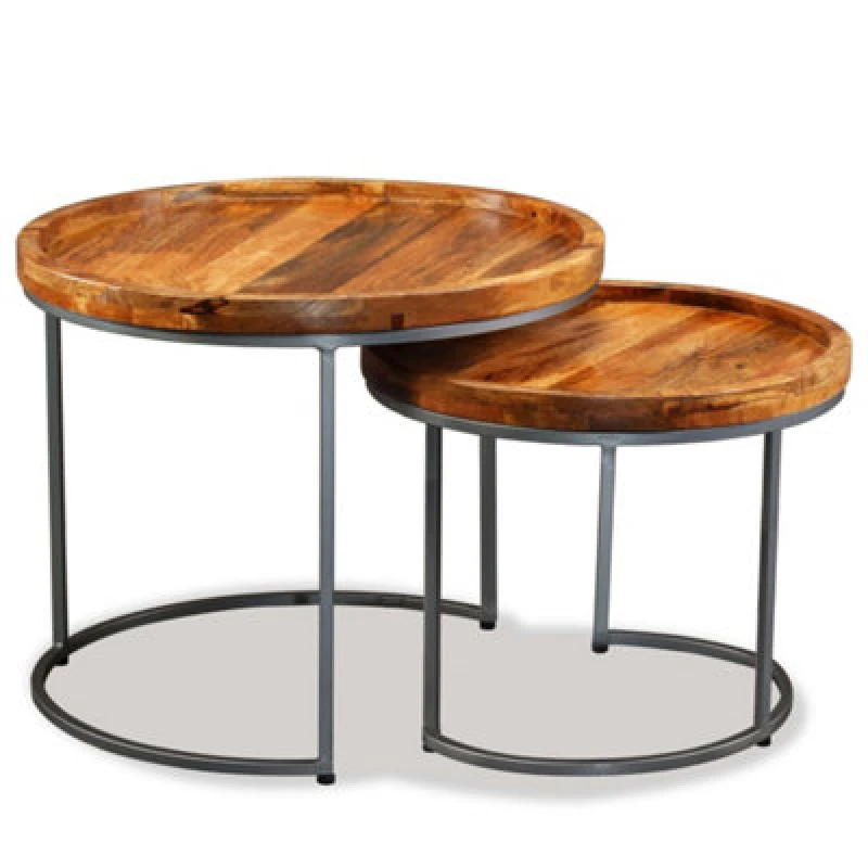 Image of VIDAXL Side Table Set 2 Pieces Solid Mango Wood Vidaxl 8718475557258